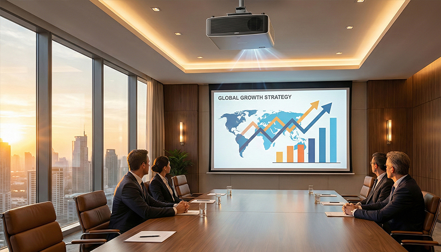 BYINTEK MEET Series projector used in meeting room presentations and business conference environments